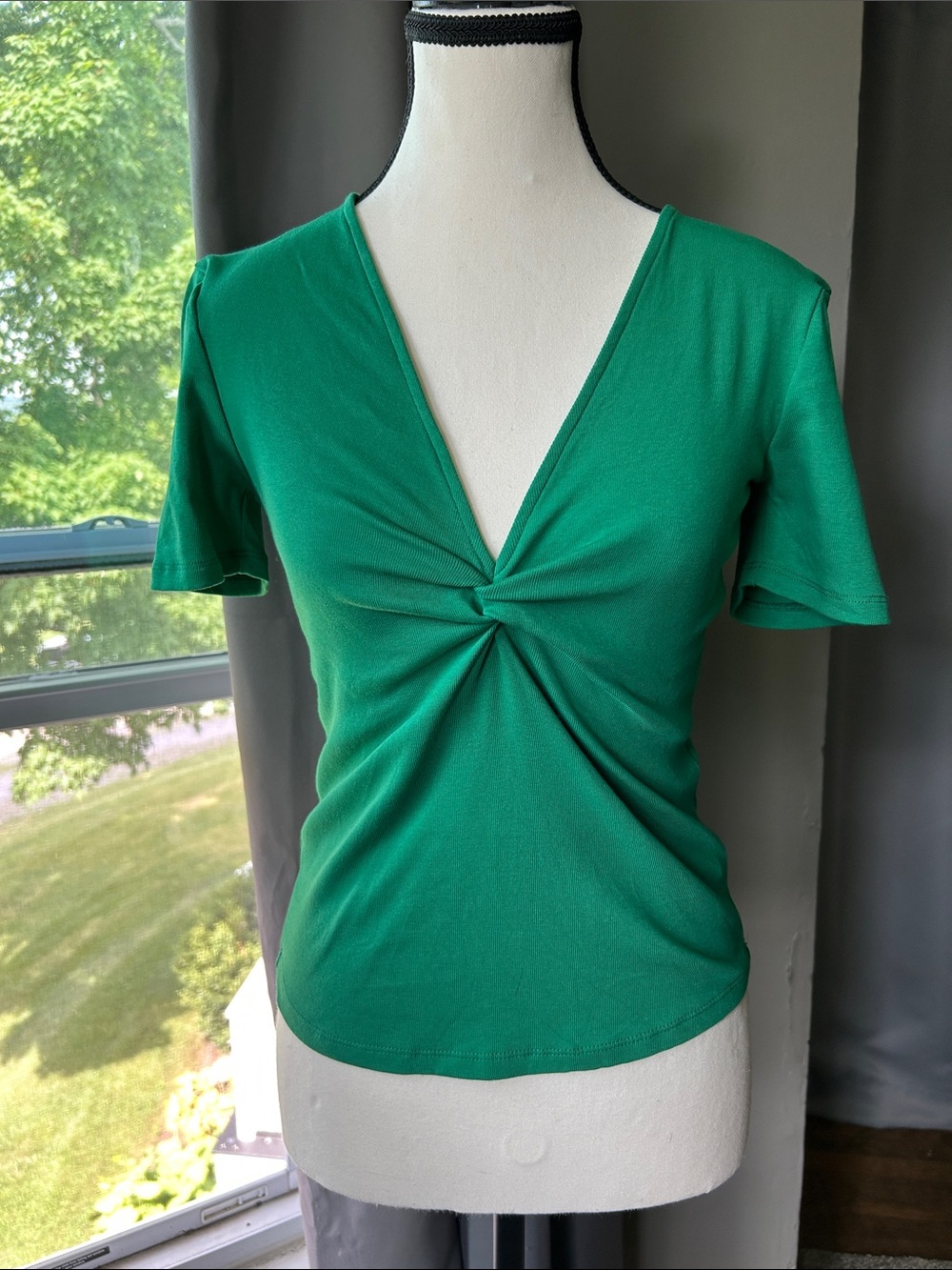 Zara Green Twist-Front V-Neck Short Sleeve Top